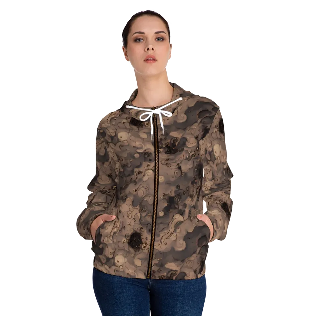 Sepia Whirlpool on Women's Full-Zip Hoodie — Front On Person