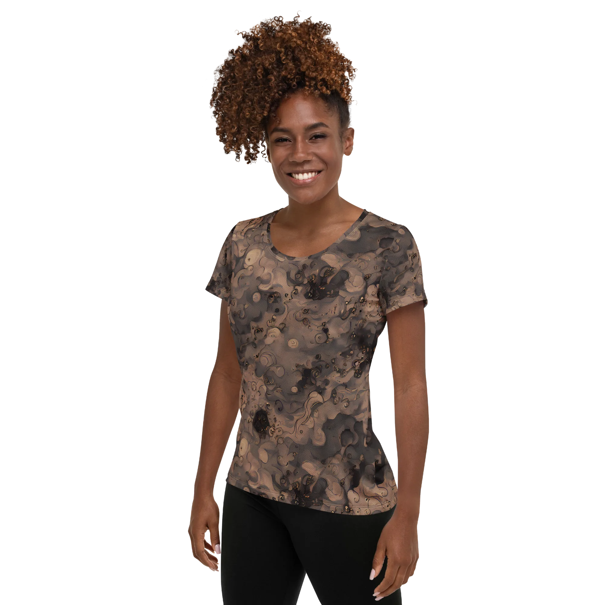 Sepia Whirlpool on Women's Athletic T-Shirt — Left