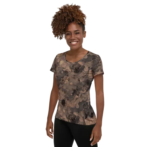 Sepia Whirlpool on a Women's Athletic T-Shirt