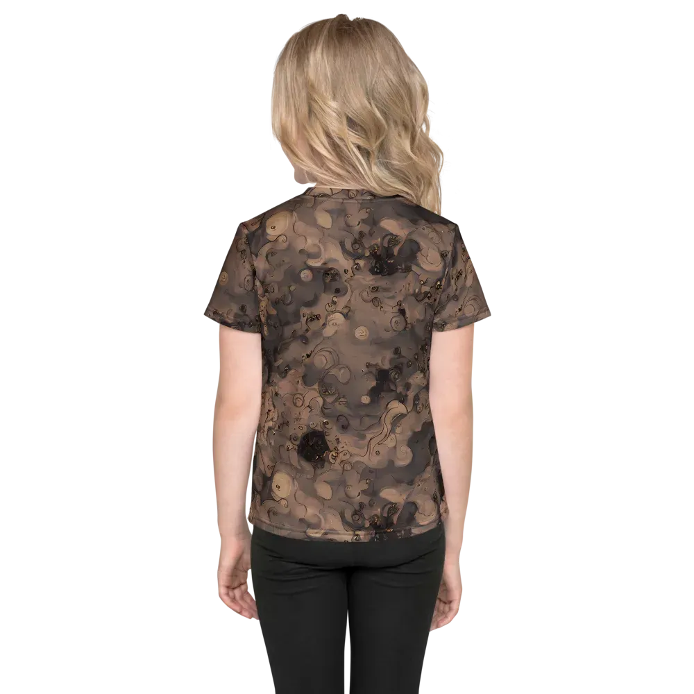 Sepia Whirlpool on Kids Crew Neck T-Shirt — Back
