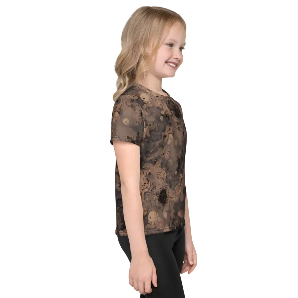 Sepia Whirlpool on Kids Crew Neck T-Shirt — Right