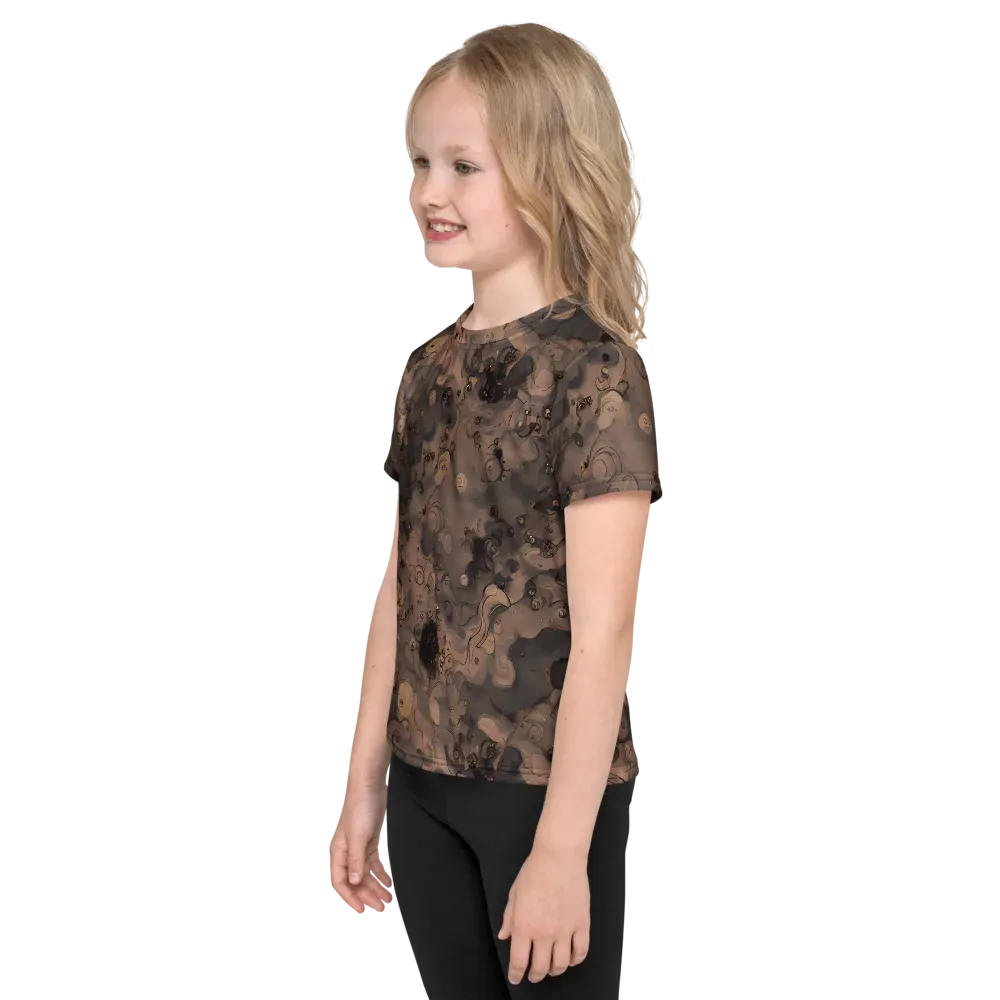 Sepia Whirlpool on Kids Crew Neck T-Shirt — Left