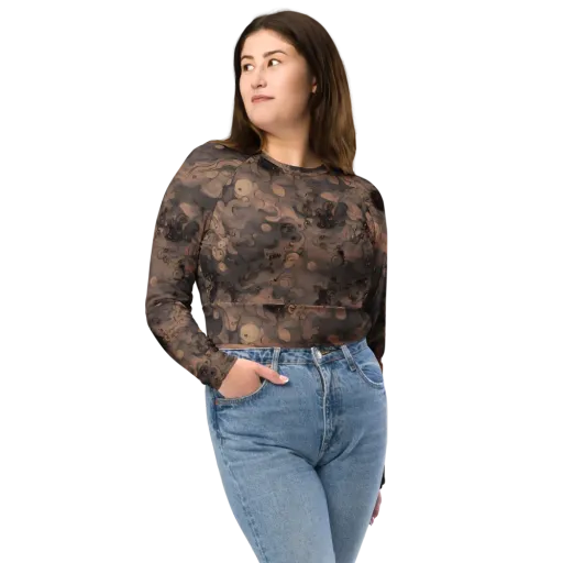 Sepia Whirlpool on a Long Sleeve Crop Top