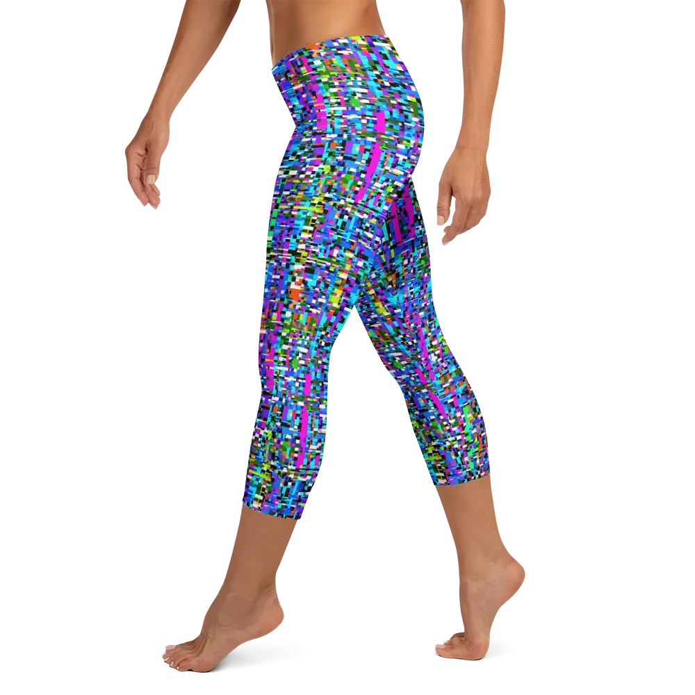 Neon Mosaic on Capri Leggings — Left