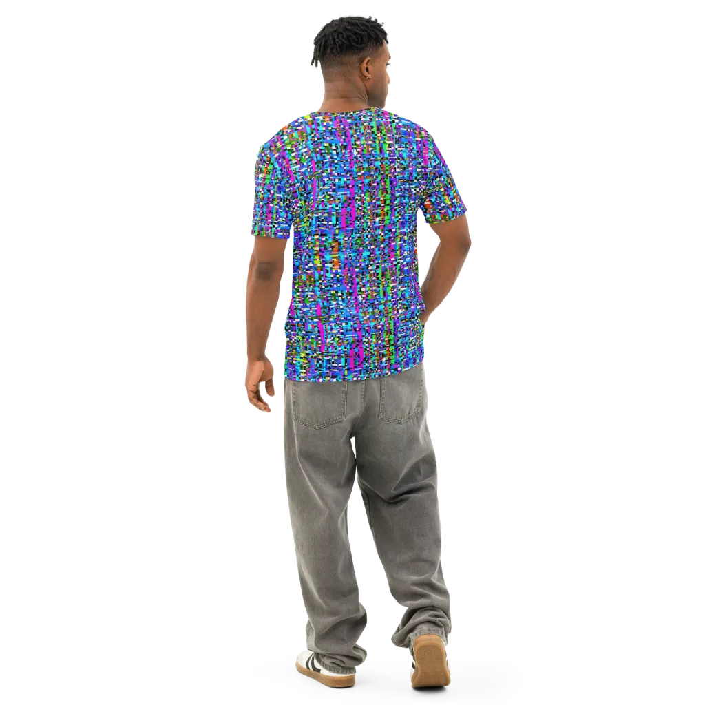 Neon Mosaic on Men's Cotton Crew Neck T-Shirt — Back