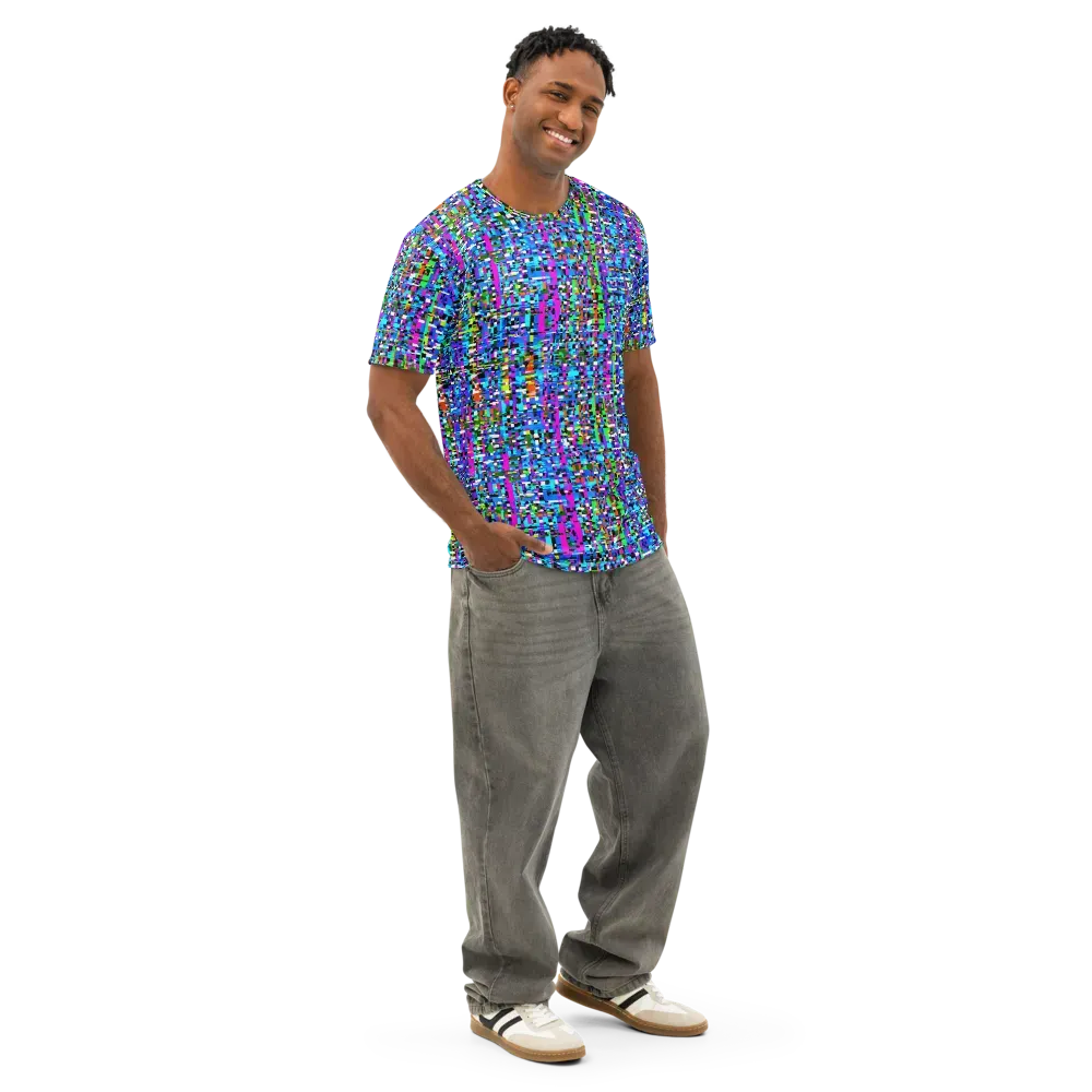 Neon Mosaic on Men's Cotton Crew Neck T-Shirt — Right Front