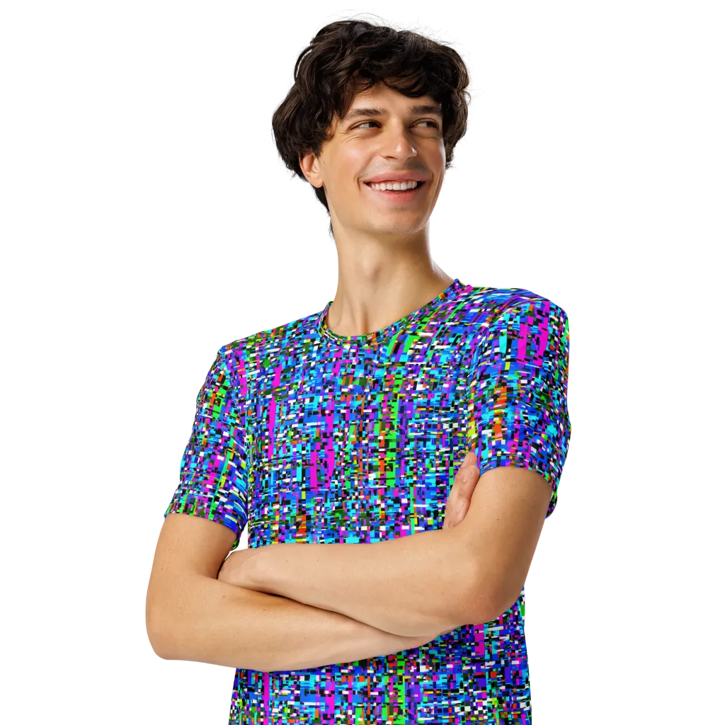 Neon Mosaic on Men's Crew Neck T-Shirt — Left Front