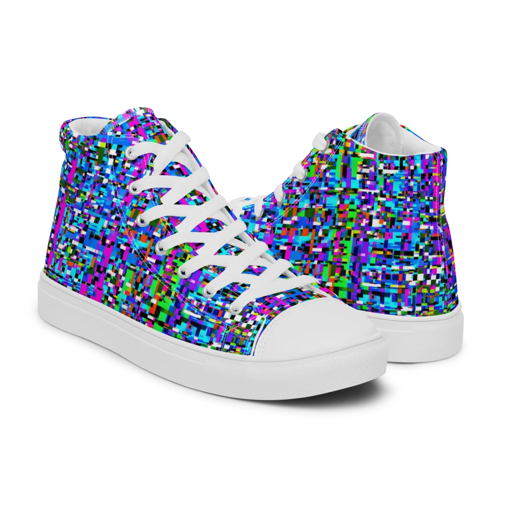 Neon Mosaic on Men's High Top Canvas Shoes — Right
