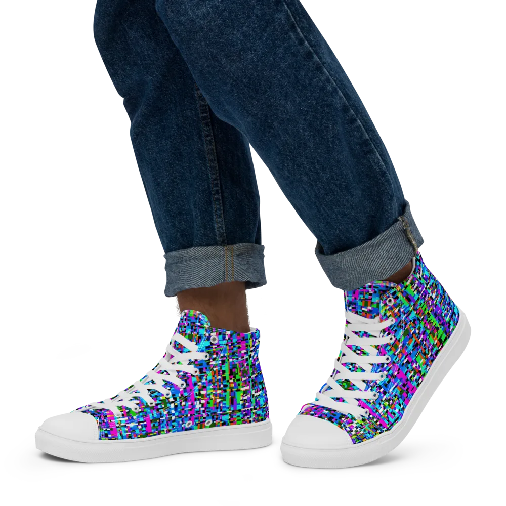 Neon Mosaic on Men's High Top Canvas Shoes — Left