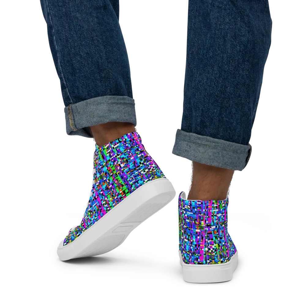 Neon Mosaic on Men's High Top Canvas Shoes — Back