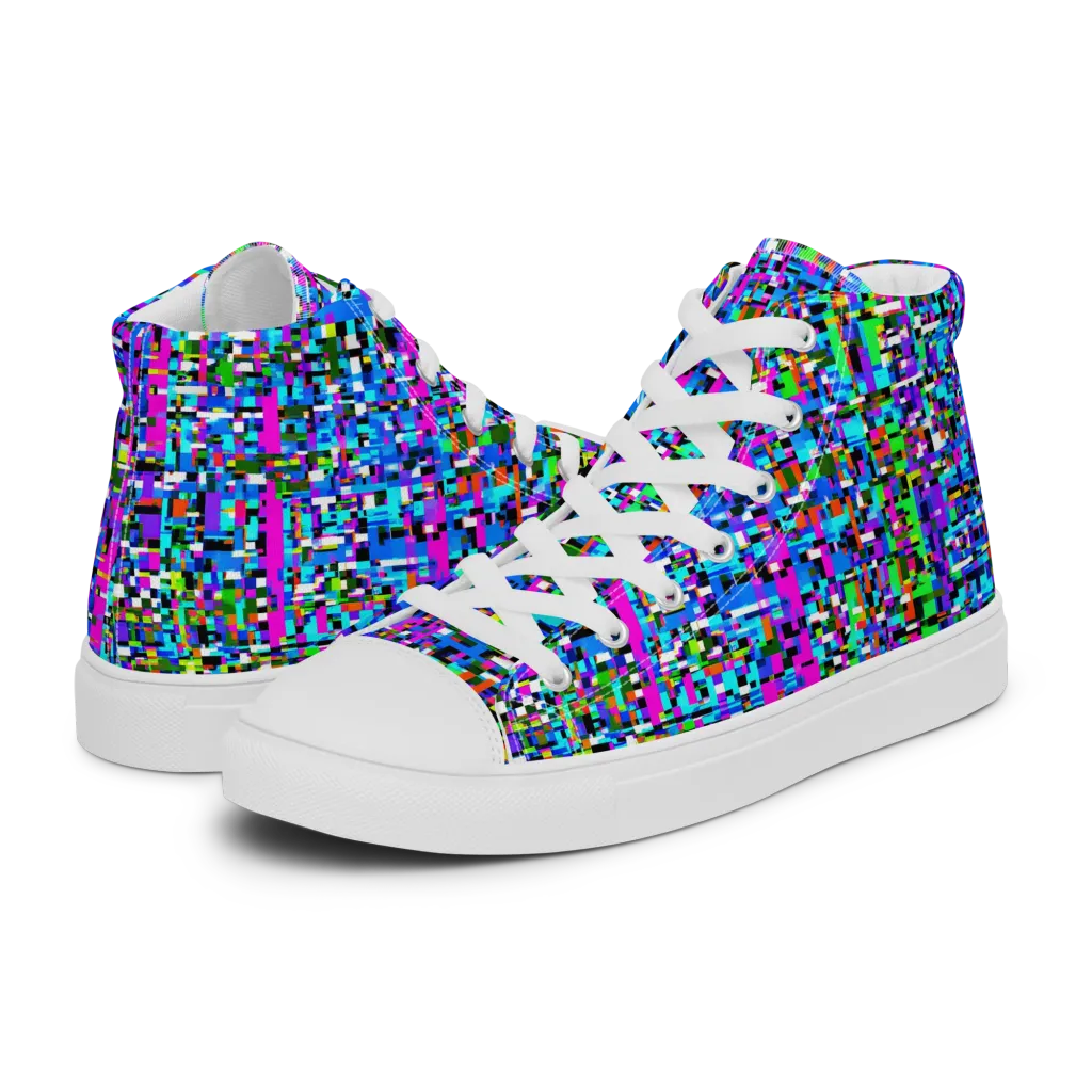 Neon Mosaic on Women's High Top Canvas Shoes — Left