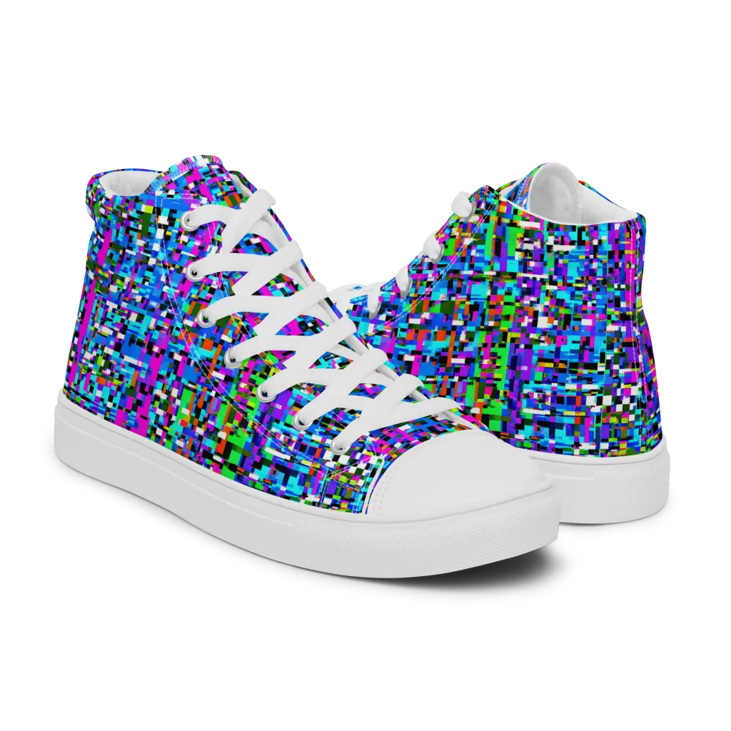 Neon Mosaic on Women's High Top Canvas Shoes — Right