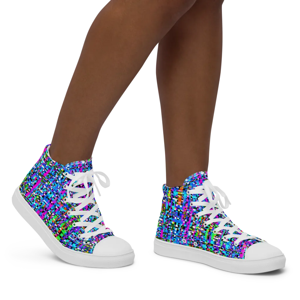 Neon Mosaic on Women's High Top Canvas Shoes — Right