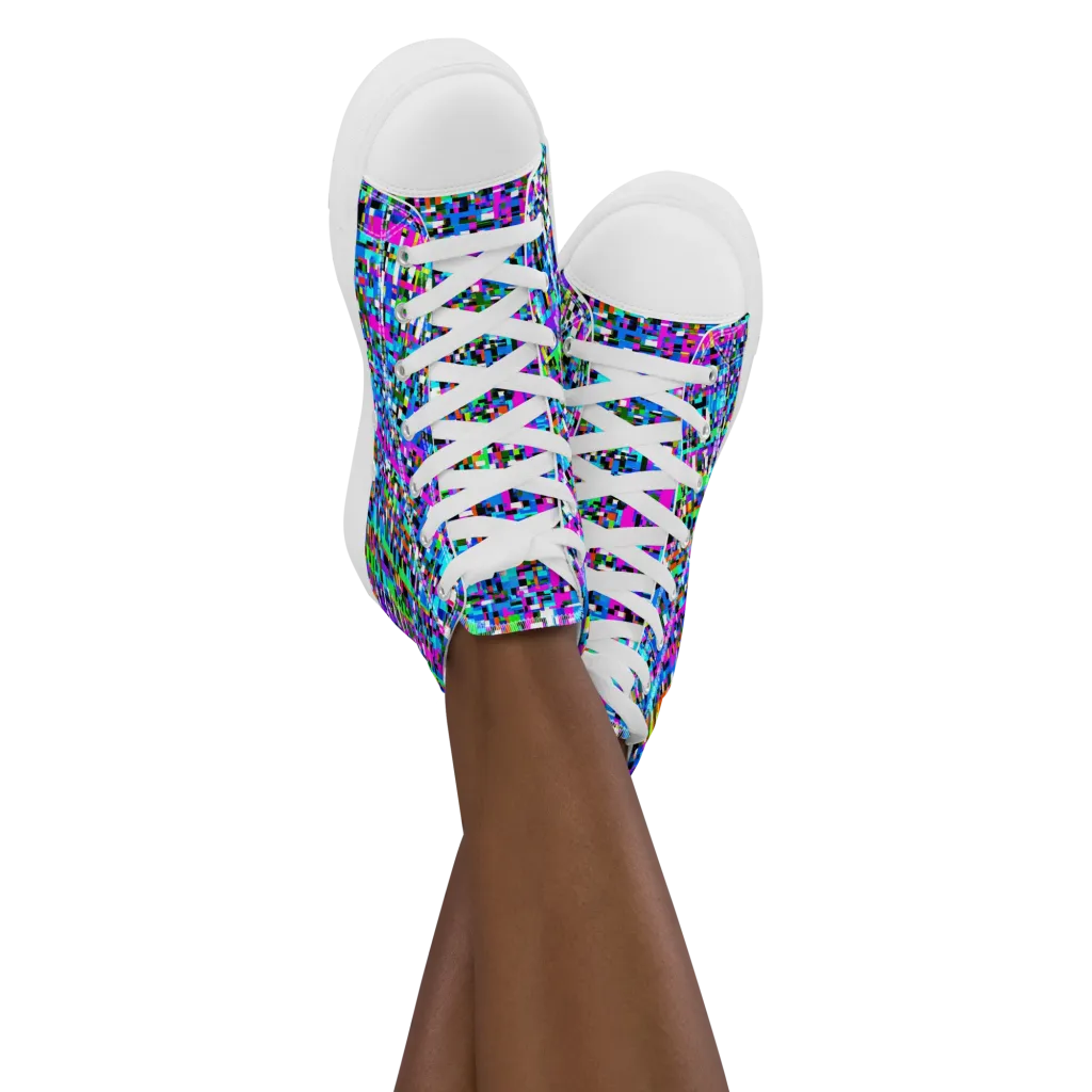 Neon Mosaic on Women's High Top Canvas Shoes — Front