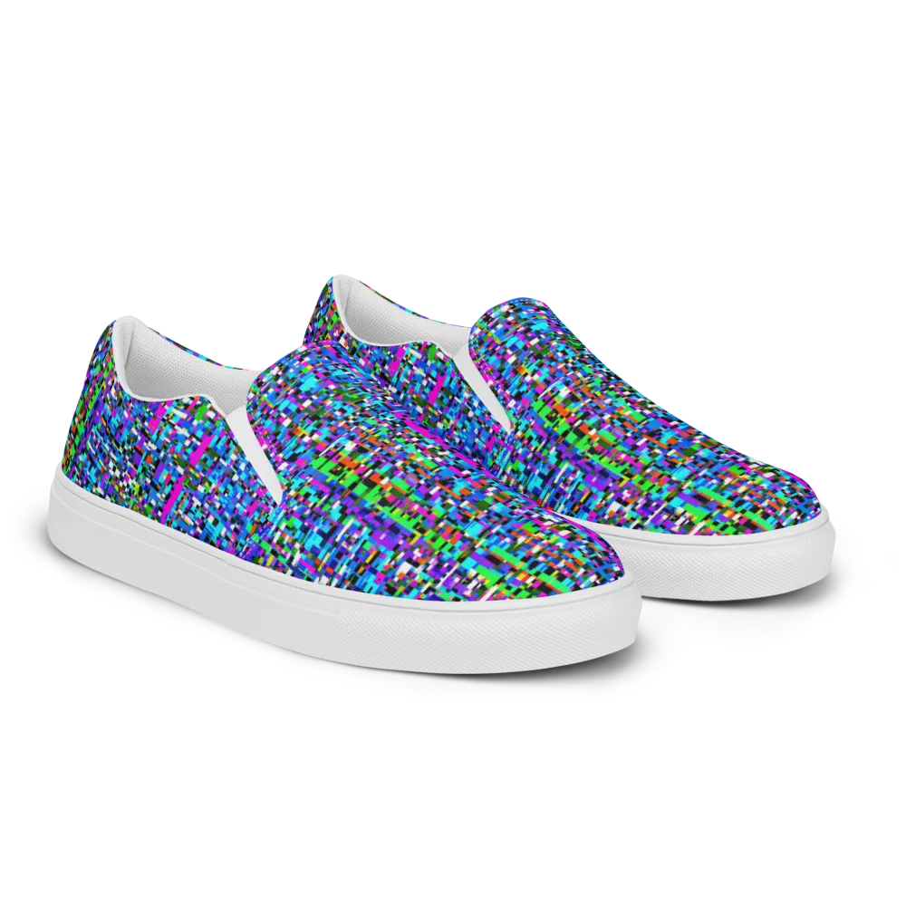 Neon Mosaic on Men's Slip-On Canvas Shoes — Right Front