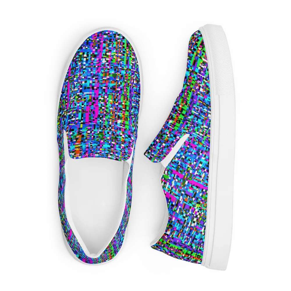 Neon Mosaic on Men's Slip-On Canvas Shoes — Front