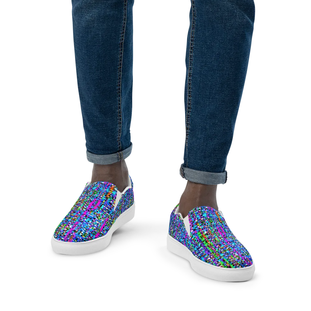 Neon Mosaic on Men's Slip-On Canvas Shoes — Front