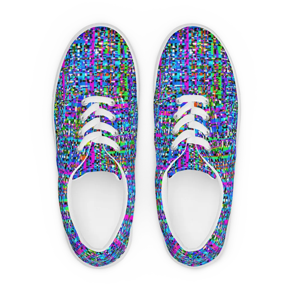 Neon Mosaic on Men's Lace-Up Canvas Shoes — Front
