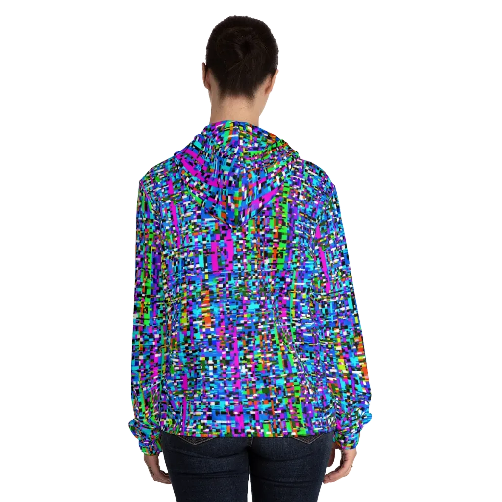 Neon Mosaic on Women's Full-Zip Hoodie — Back On Person