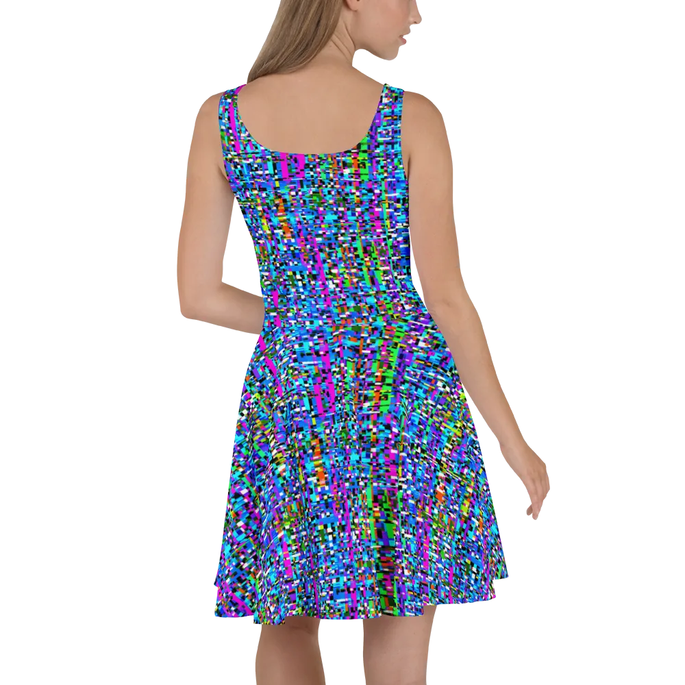 Neon Mosaic on Skater Dress — Back