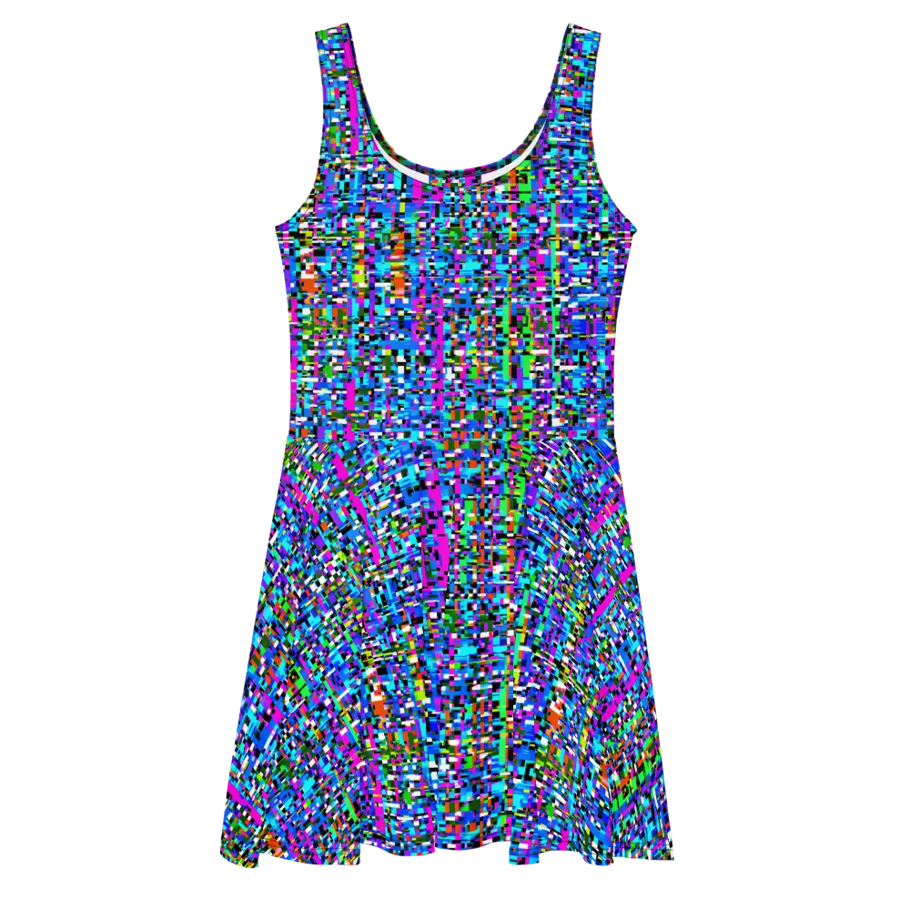 Neon Mosaic on Skater Dress — Front
