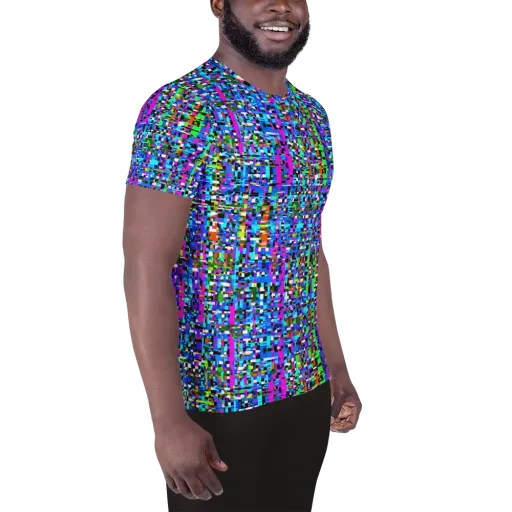 Neon Mosaic on a Men's Athletic T-Shirt