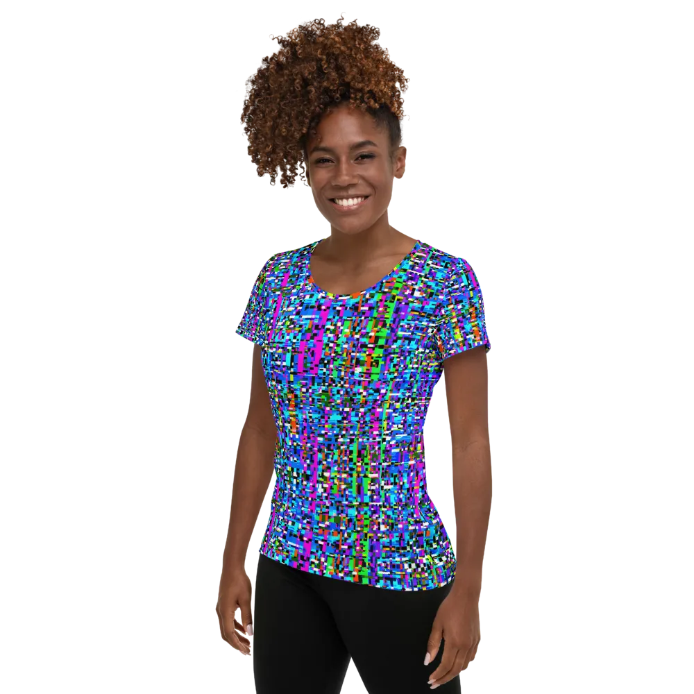 Neon Mosaic on Women's Athletic T-Shirt — Left