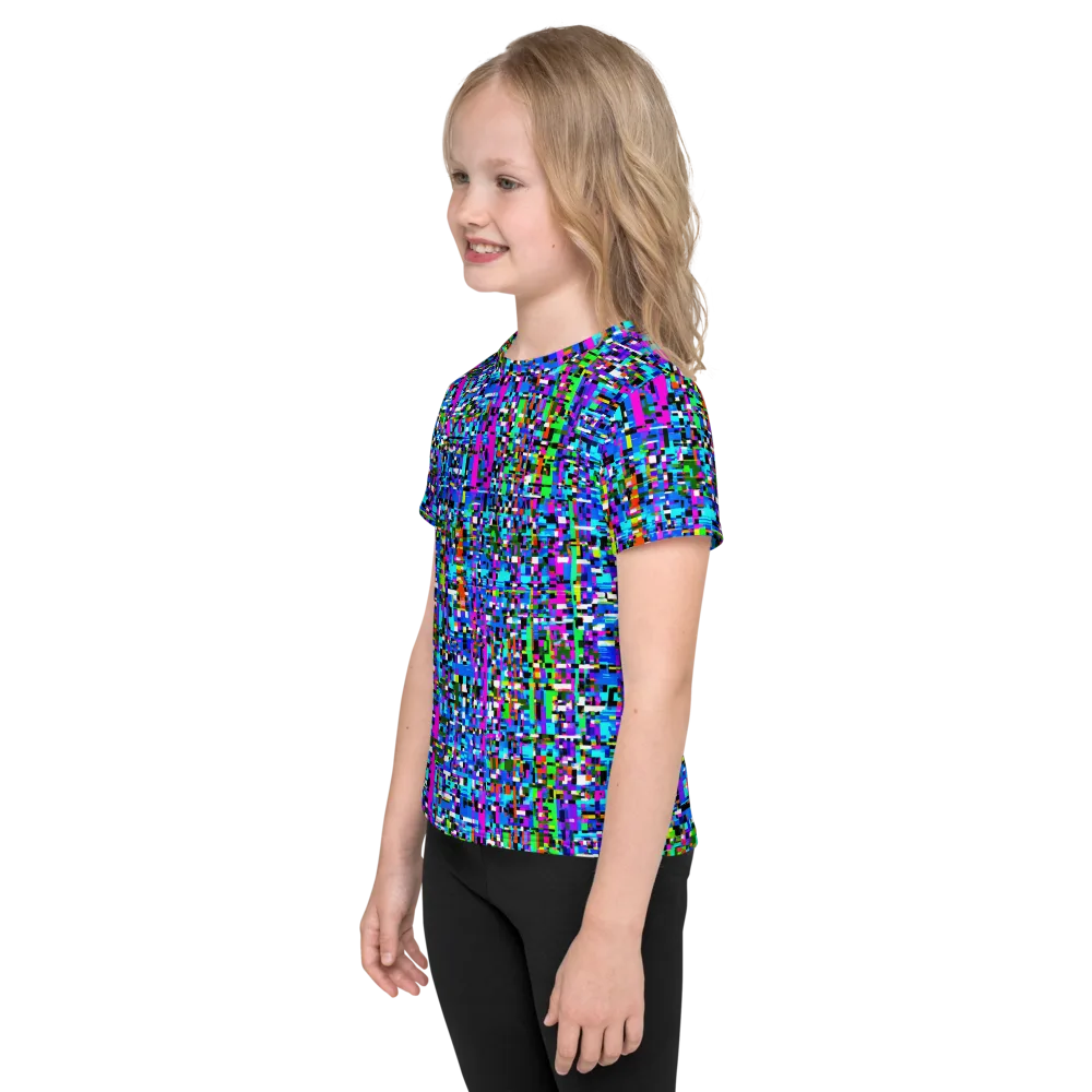 Neon Mosaic on Kids Crew Neck T-Shirt — Left