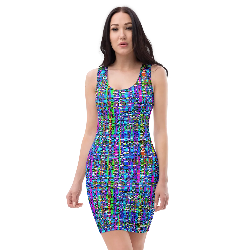 Neon Mosaic on Bodycon Dress — Front