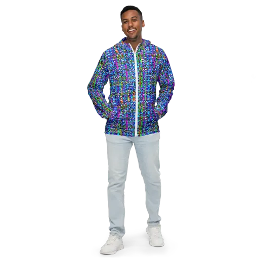 Neon Mosaic on a Men's Windbreaker