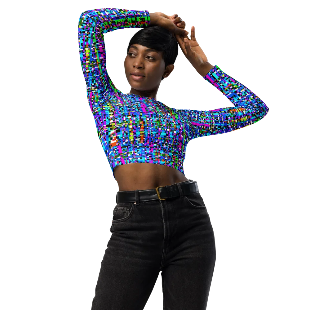 Neon Mosaic on Long Sleeve Crop Top — Front
