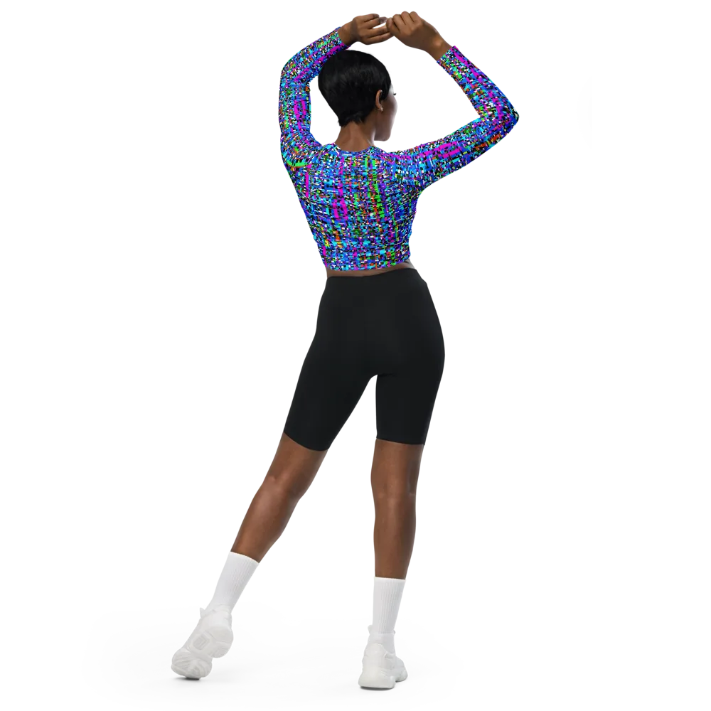 Neon Mosaic on Long Sleeve Crop Top — Back