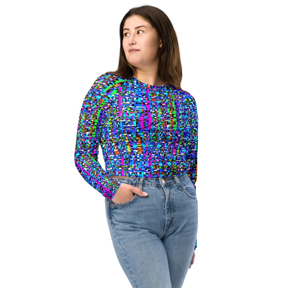 Neon Mosaic on Long Sleeve Crop Top — Front