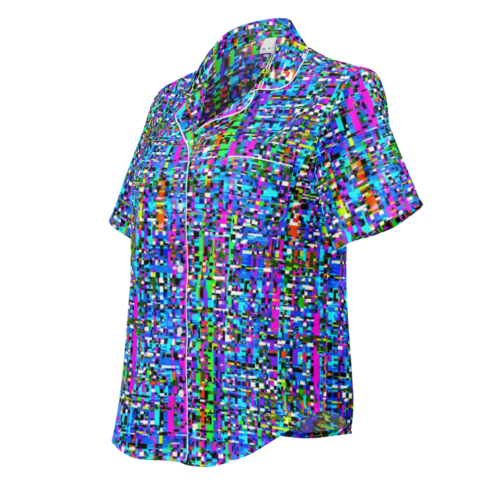 Neon Mosaic on Women's Short Sleeve Pajama Top — Left Front