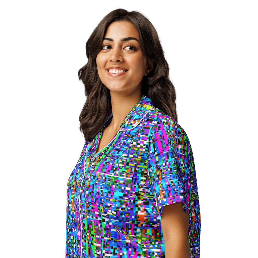 Neon Mosaic on Women's Short Sleeve Pajama Top — Left Front