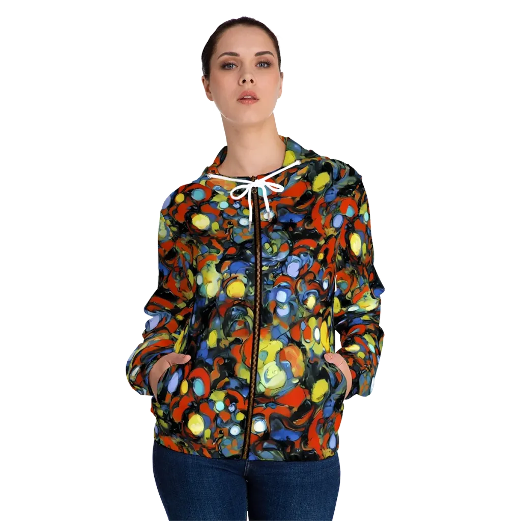 The Vivid Collapse on Women's Full-Zip Hoodie — Front On Person