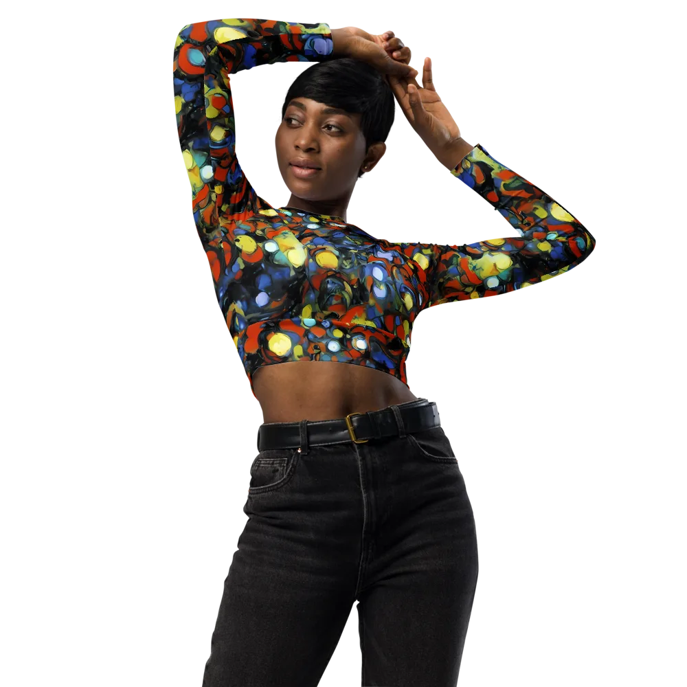 The Vivid Collapse on Long Sleeve Crop Top — Front