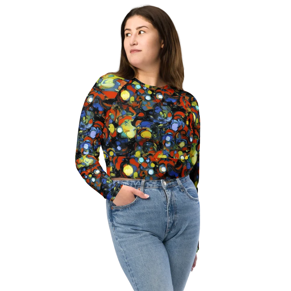 The Vivid Collapse on Long Sleeve Crop Top — Front
