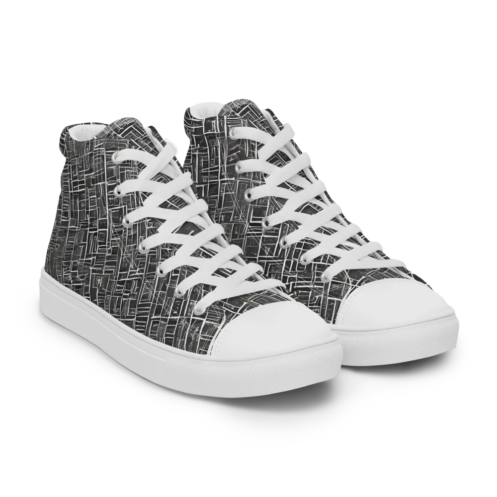 Noir Blueprint on Men's High Top Canvas Shoes — Right Front