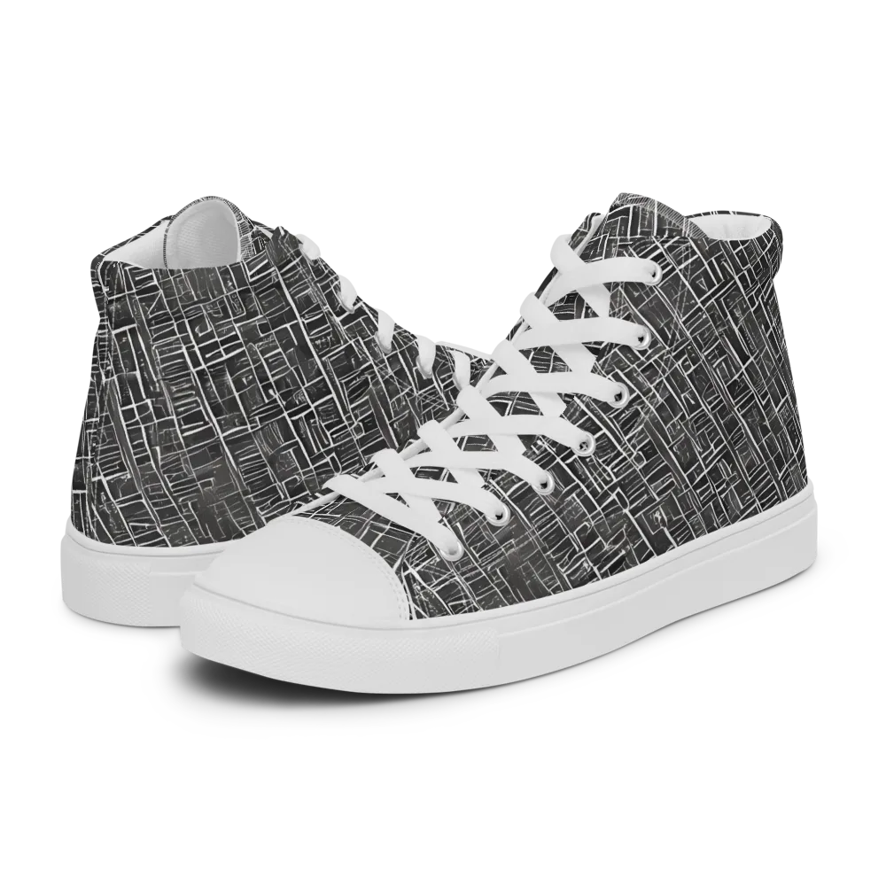 Noir Blueprint on Men's High Top Canvas Shoes — Left