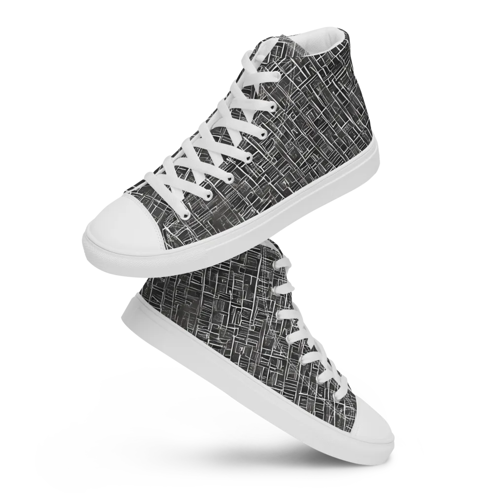 Noir Blueprint on Men's High Top Canvas Shoes — Front
