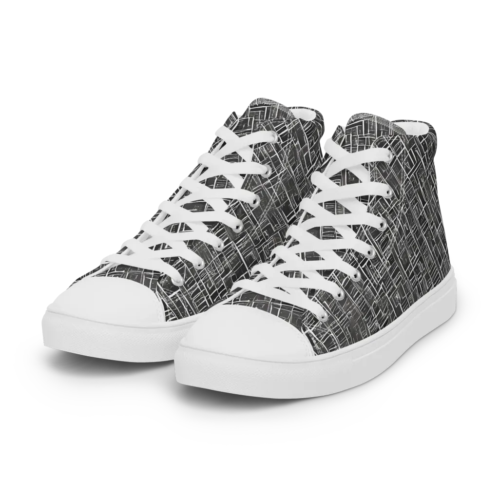 Noir Blueprint on Women's High Top Canvas Shoes — Left Front