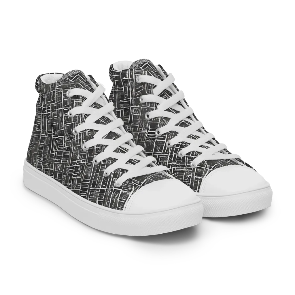 Noir Blueprint on Women's High Top Canvas Shoes — Right Front