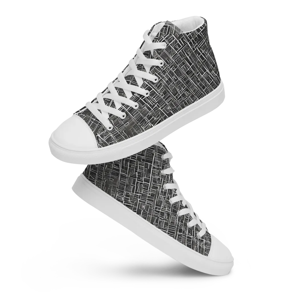 Noir Blueprint on Women's High Top Canvas Shoes — Front