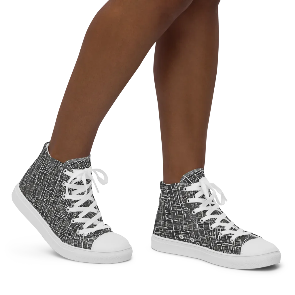 Noir Blueprint on Women's High Top Canvas Shoes — Right