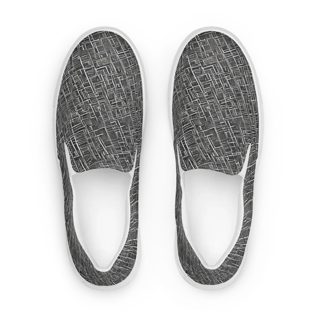 Noir Blueprint on Men's Slip-On Canvas Shoes — Front