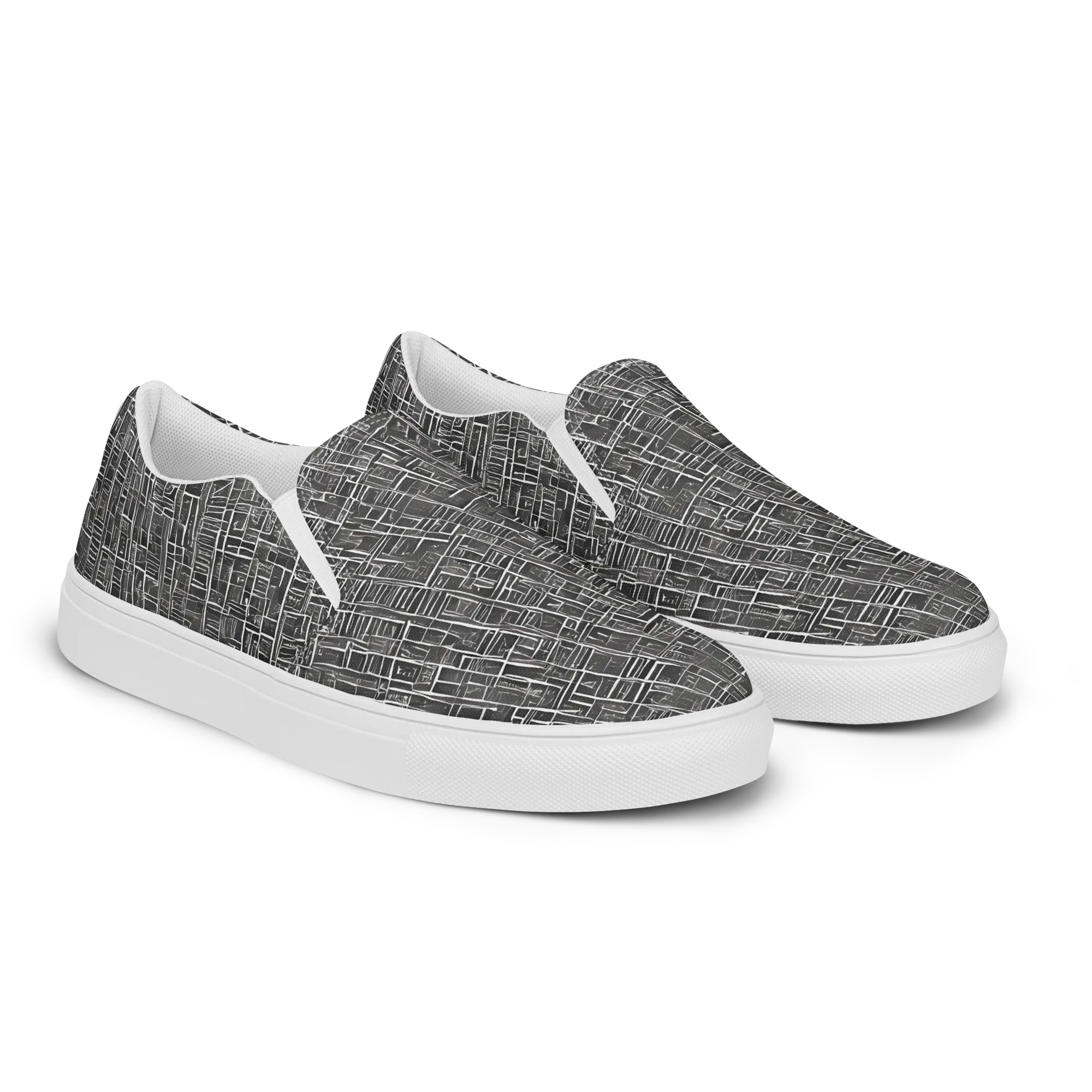 Noir Blueprint on Men's Slip-On Canvas Shoes — Right Front