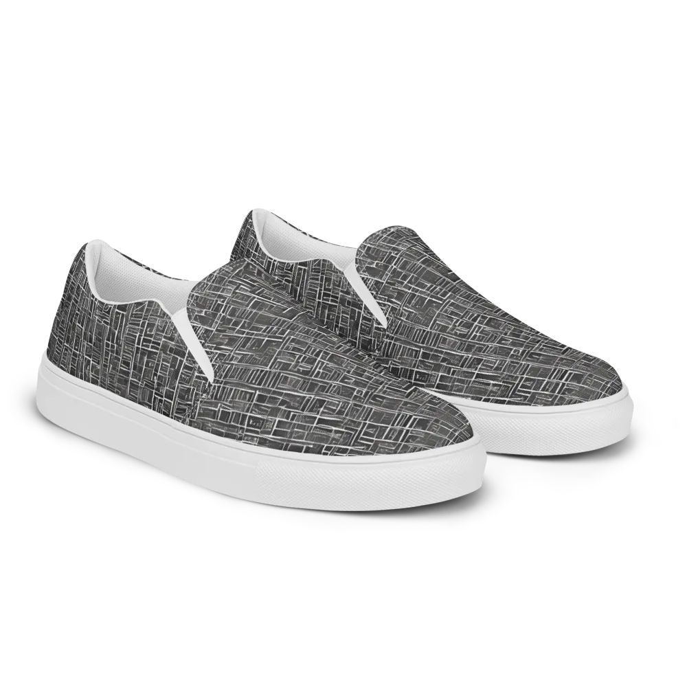 Noir Blueprint on Women's Slip-On Canvas Shoes — Right Front