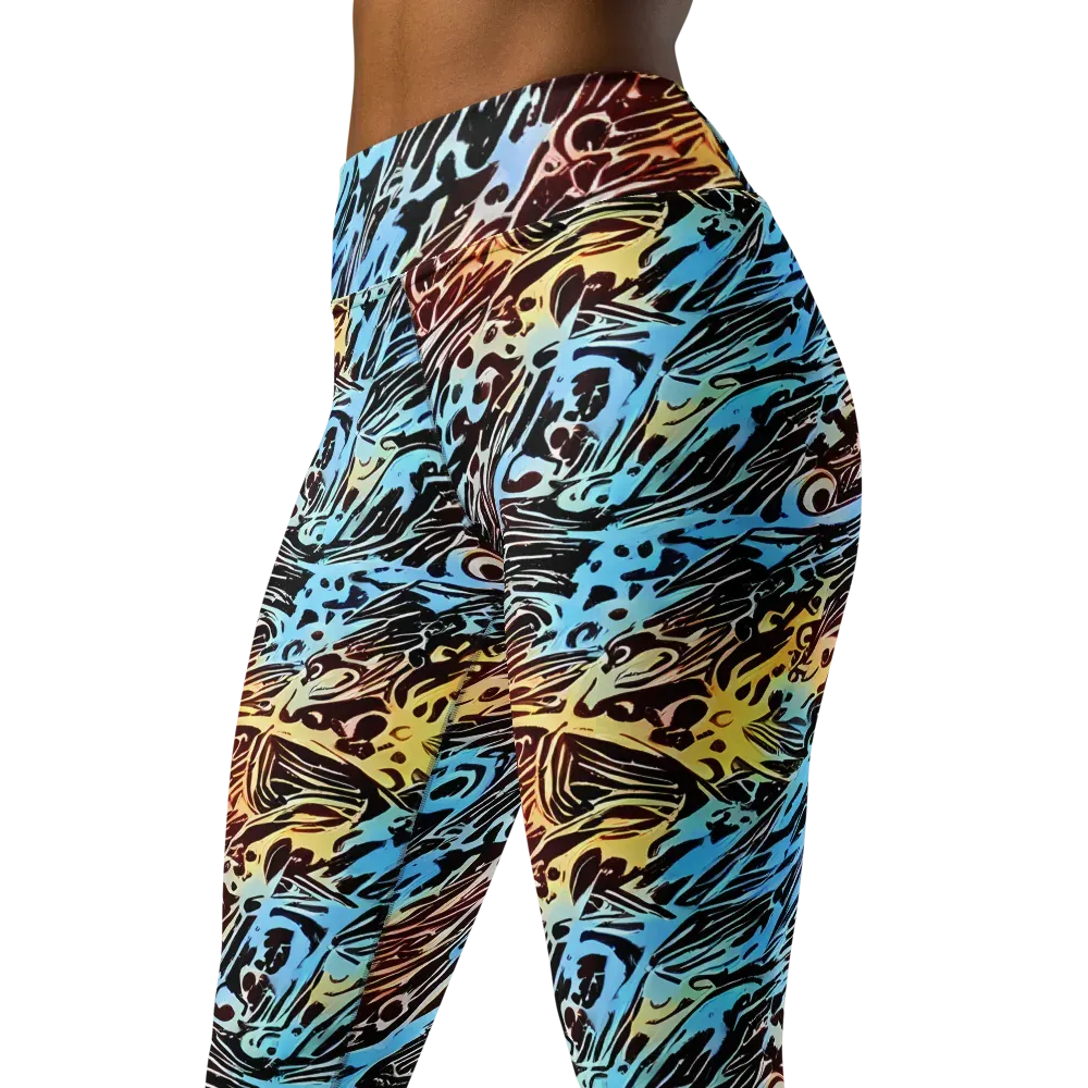 Oxblood Ocean on Yoga Leggings — Left Front