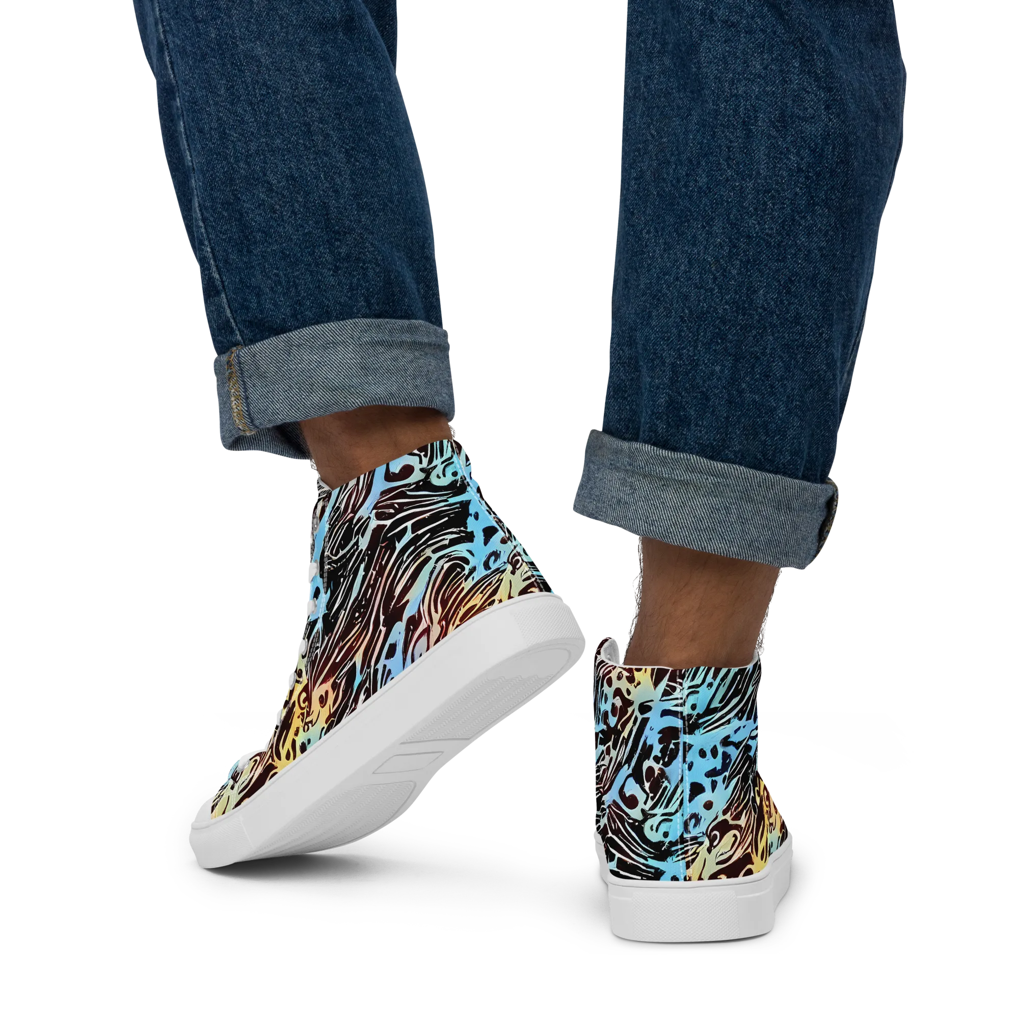 Oxblood Ocean on Men's High Top Canvas Shoes — Back